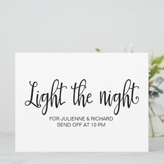 Kalligrafie | Hochzeitszeichen "Light the night" Einladung (Stehend Vorderseite)