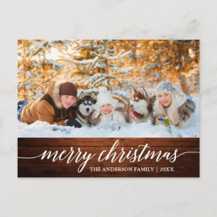 Kalligrafie Holz Fröhliche Weihnachten Familienfot Postkarte
