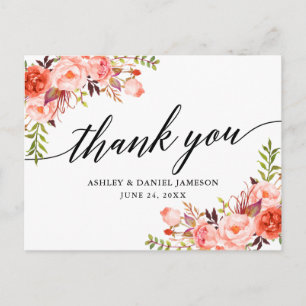Kalligrafie Korallen Blumen Hochzeit Danke Postkarte