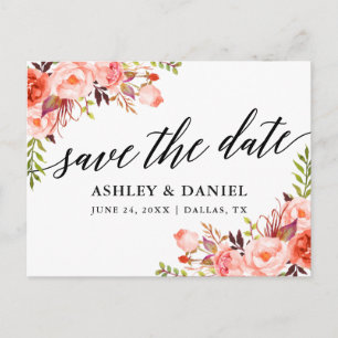 Kalligrafie Korallen Blumen Save The Date Postkarte