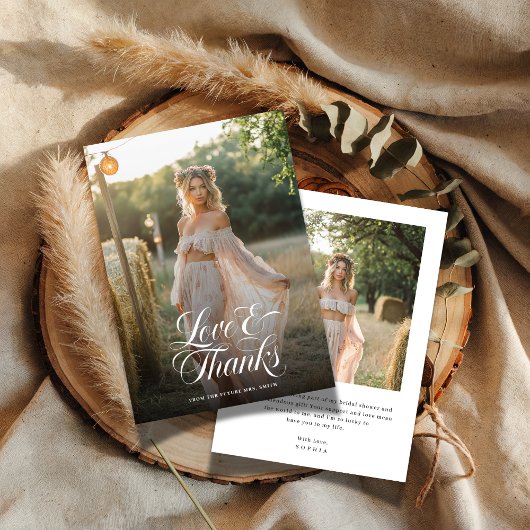 Kalligrafie-Liebe und dank-Brautparty-Foto Dankeskarte