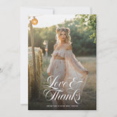 Kalligrafie-Liebe und dank-Brautparty-Foto Dankeskarte (Vorderseite)