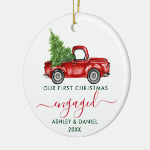 Kalligrafie-LKW Erstes Weihnachten Verlobt PHOTO Keramik Ornament