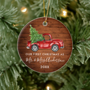 Kalligrafie-LKW-Holz Erstes Weihnachten Herr Frau  Keramik Ornament
