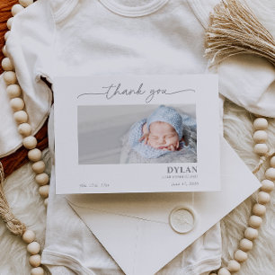 Kalligrafie Minimale Baby-Foto-Dankeskarten