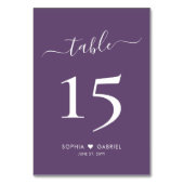 Kalligrafie Minimalistische Lila Hochzeit doppelse Tischnummer (Rückseite)