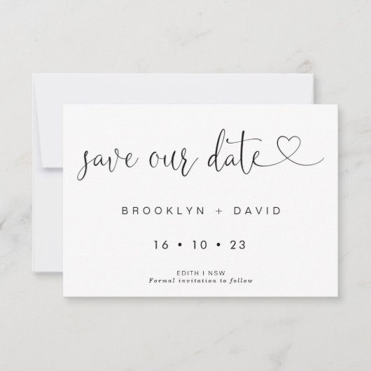 Kalligrafie mit Herz-Hochzeit Speichern Sie die Da Einladung (Vorderseite)