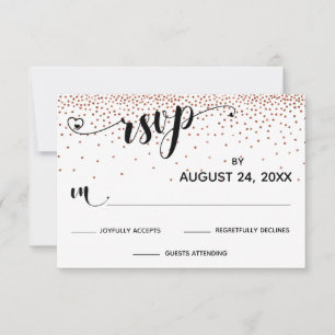Kalligrafie mit Herzen, Kupferfarbene Metallic-Kon RSVP Karte