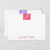 Kalligrafie Mit Monogramm Elegant Rosa Lila Farben Mitteilungskarte (Vorne/Hinten)
