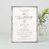 Kalligrafie mit Silver Edge Luxury Wedding Einladung (Stehend Vorderseite)