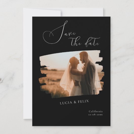 Kalligrafie Modernes Schwarzes Foto Save the Date Einladung (Vorderseite)