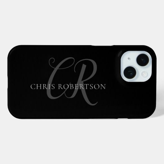 Kalligrafie Monogram Name Black Gray Custom Gift Case-Mate iPhone Hülle (Rückseite (Horizontal))