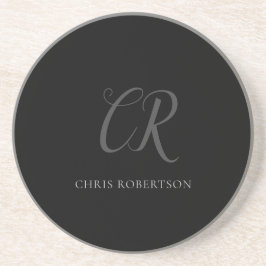 Kalligrafie Monogram Name Black Gray Custom Gift Getränkeuntersetzer