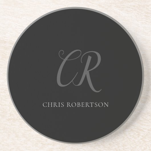 Kalligrafie Monogram Name Black Gray Custom Gift Getränkeuntersetzer (Vorne)