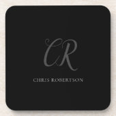 Kalligrafie Monogram Name Black Gray Custom Gift Getränkeuntersetzer (Vorderseite)