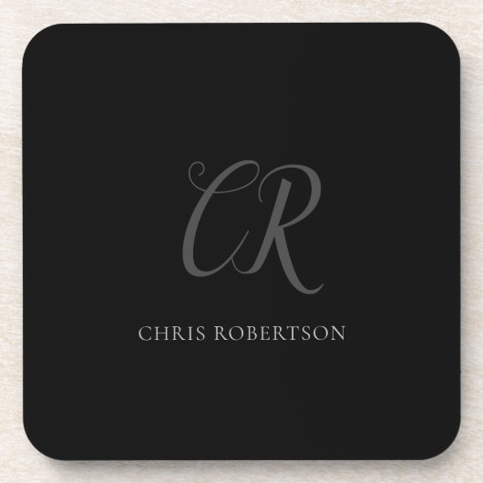 Kalligrafie Monogram Name Black Gray Custom Gift Getränkeuntersetzer (Vorderseite)
