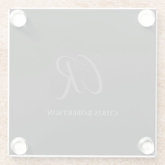 Kalligrafie Monogram Name Black Gray Custom Gift Glasuntersetzer (Rückseite)
