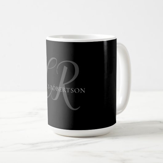 Kalligrafie Monogram Name Black Gray Custom Gift Kaffeetasse (VorderseiteRechts)