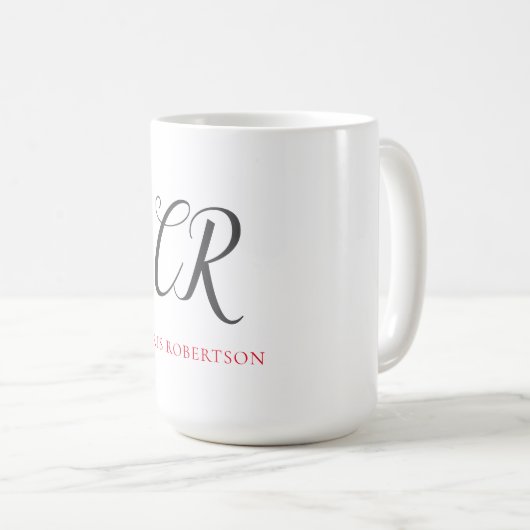 Kalligrafie Monogram Name Black Gray Custom Gift Kaffeetasse (VorderseiteRechts)
