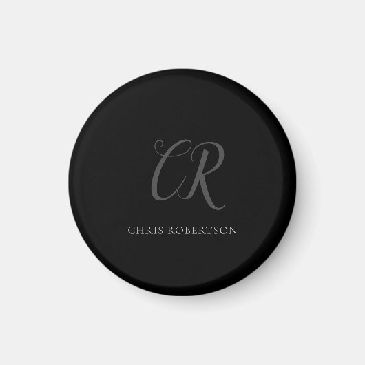 Kalligrafie Monogram Name Black Gray Custom Gift Magnet (Vorne)