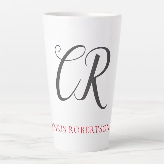 Kalligrafie Monogram Name Black Gray Custom Gift Milchtasse (Vorderseite)