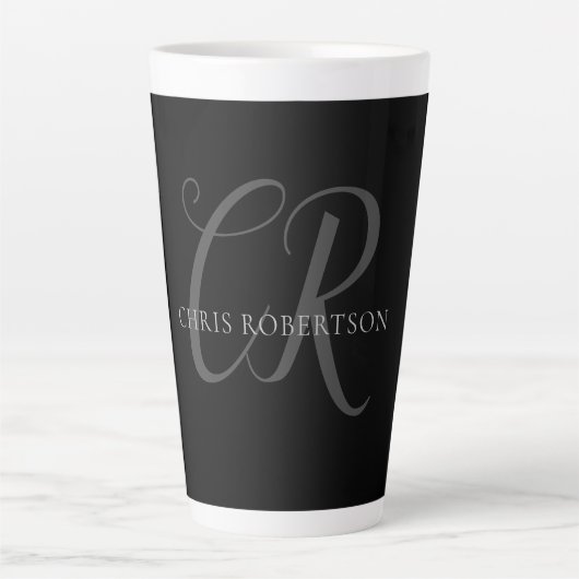 Kalligrafie Monogram Name Black Gray Custom Gift Milchtasse (Vorderseite)
