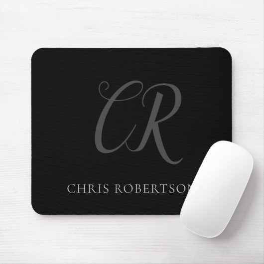 Kalligrafie Monogram Name Black Gray Custom Gift Mousepad (Mit Mouse)