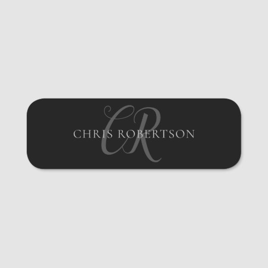 Kalligrafie Monogram Name Black Gray Custom Gift Namensschild (Vorderseite)