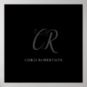Kalligrafie Monogram Name Black Gray Custom Gift Poster (Vorne)