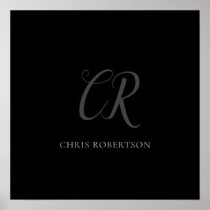 Kalligrafie Monogram Name Black Gray Custom Gift Poster