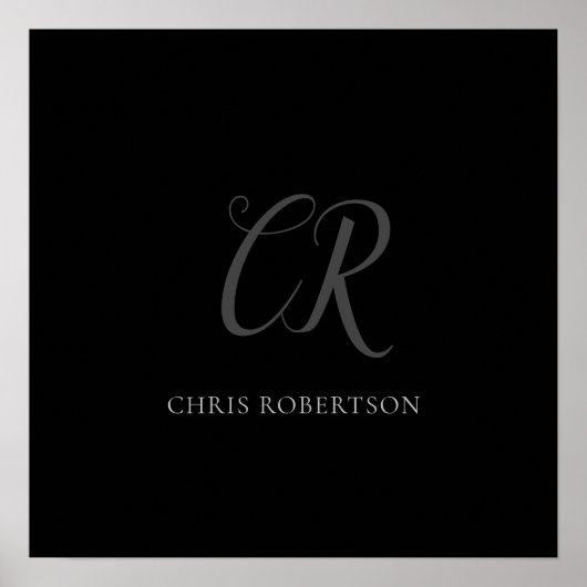 Kalligrafie Monogram Name Black Gray Custom Gift Poster (Vorne)