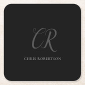Kalligrafie Monogram Name Black Gray Custom Gift Rechteckiger Pappuntersetzer (Vorderseite)