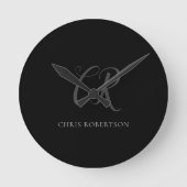 Kalligrafie Monogram Name Black Gray Custom Gift Runde Wanduhr (Vorderseite)