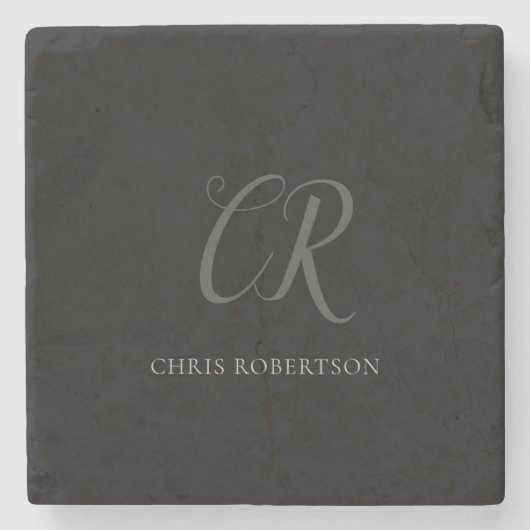 Kalligrafie Monogram Name Black Gray Custom Gift Steinuntersetzer (Vorderseite)