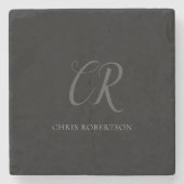 Kalligrafie Monogram Name Black Gray Custom Gift Steinuntersetzer (Vorderseite)