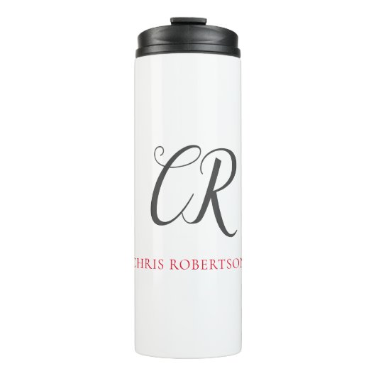 Kalligrafie Monogram Name Black Gray Custom Gift Thermosbecher (Vorderseite)