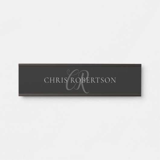 Kalligrafie Monogram Name Black Gray Custom Gift Türschild (Vorderseite )