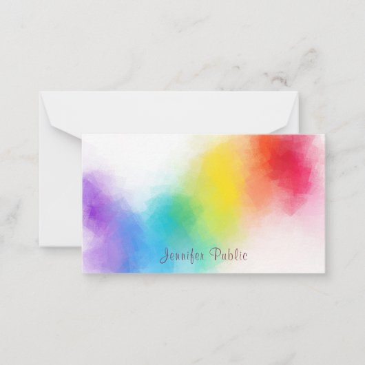 Kalligrafie Monogram Template Rainbow Colorful Mitteilungskarte (Vorderseite)