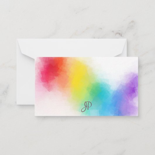 Kalligrafie Monogram Template Rainbow Colorful Mitteilungskarte (Rückseite)