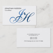 Kalligrafie Monogram White Blue Business Card Visitenkarte (Vorne/Hinten)