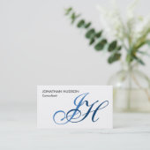Kalligrafie Monogram White Blue Business Card Visitenkarte (Stehend Vorderseite)