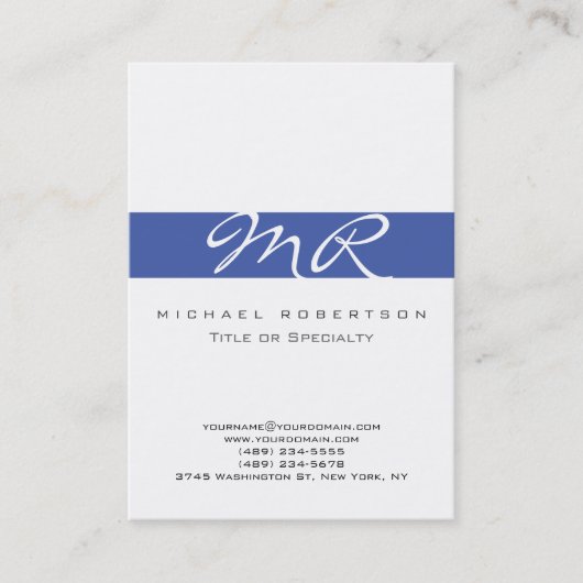 Kalligrafie Monogram White Blue Business Card Visitenkarte (Vorderseite)
