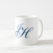 Kalligrafie Monogram White Blue Schlicht Simple Kaffeetasse (VorderseiteRechts)