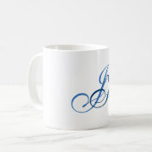 Kalligrafie Monogram White Blue Schlicht Simple Kaffeetasse (Vorderseite Links)