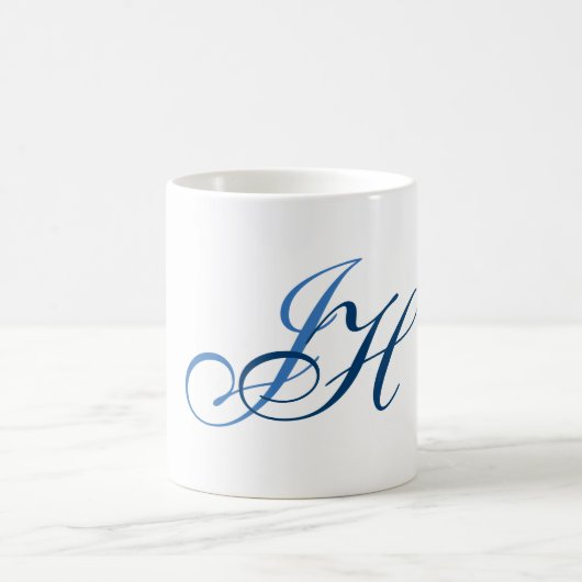 Kalligrafie Monogram White Blue Schlicht Simple Kaffeetasse (Mittel)