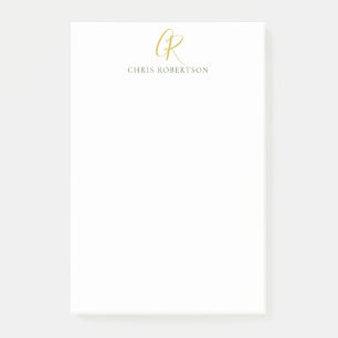 Kalligrafie-Monogramm-Name Gold Schwarz Weiß Farbe Post-it Klebezettel