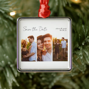 Kalligrafie-Multi-Foto Save the Date Ornament Aus Metall