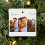 Kalligrafie Multi Foto Verlobt Keramikornament<br><div class="desc">💍 🎉 einer Foto-Sake-Ornament</div>