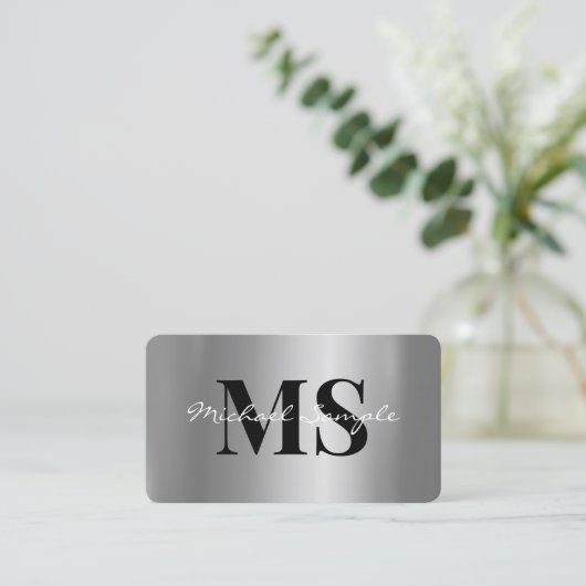 Kalligrafie-Name QR-Code-Schrift Luxe Silber Visitenkarte (Stehend Vorderseite)