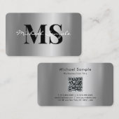 Kalligrafie-Name QR-Code-Schrift Luxe Silber Visitenkarte (Vorne/Hinten)